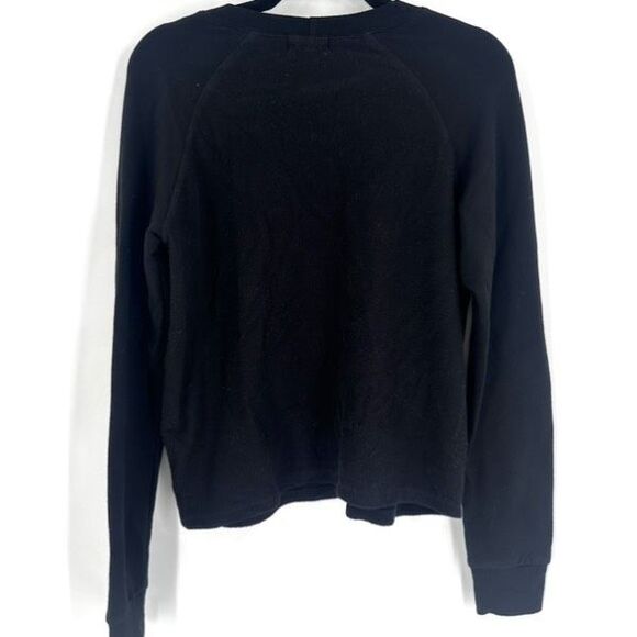 Monrow Supersoft Fleece Raglan Sweatshirt Women's Medium Black Crew Neck Sweater - Picture 3 of 11